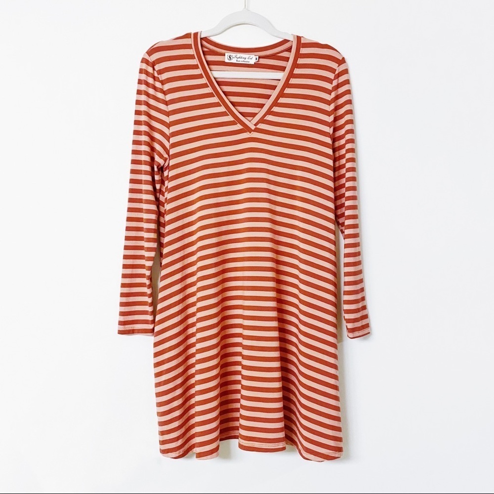Fighting Eel - Striped Long Sleeve V-neck Dress